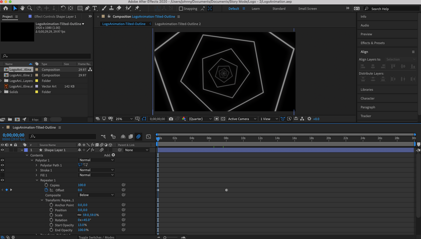 Snímek obrazovky Adobe After Effect Snímek obrazovky Adobe After Effect