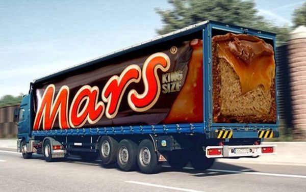 Шоколад размером с грузовик Mars. Креативные рекламные идеи Шоколад размером с грузовик Mars. Креативные рекламные идеи