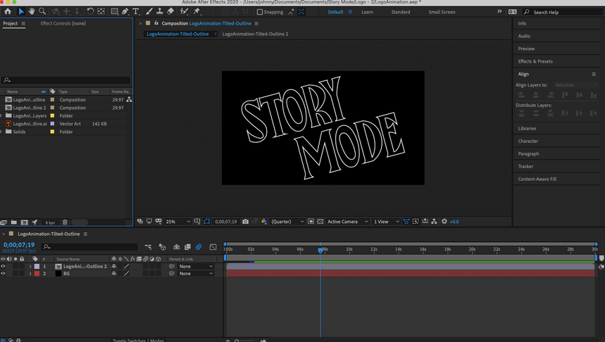 After Effects s vytvořenou kompozicí. Animace loga After Effects s vytvořenou kompozicí. Animace loga