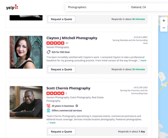 Скриншот обзора фотографа на Yelp Как нанять фотографа для Вашего бренда? 1 Скриншот обзора фотографа на Yelp Как нанять фотографа для Вашего бренда?