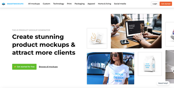 Скриншот домашней страницы генератора макетов дизайна Smartmockups Скриншот домашней страницы генератора макетов дизайна Smartmockups