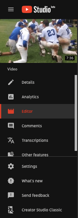 YouTube Studio Video Editor 1 YouTube Studio bideo editorea