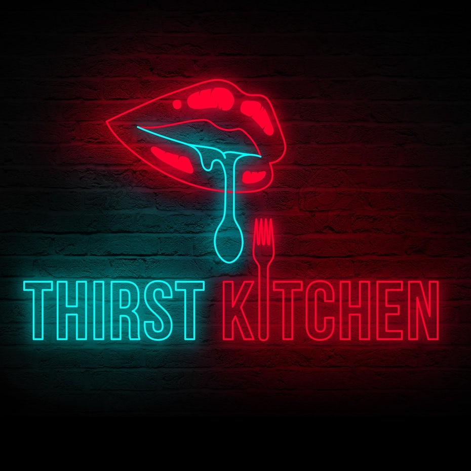Пример ц 1ветовых трендов 2020: светящийся неоновый логотип Thirst Kitchen Пример цветовых трендов 2020: светящийся неоновый логотип Thirst Kitchen