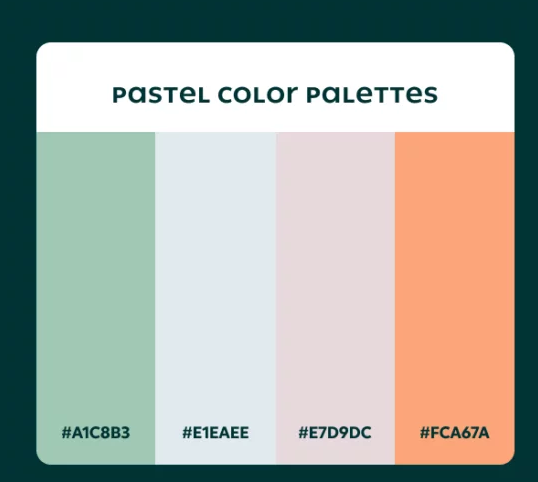 # A1C8B3 # E1EAEE # E7D9DC # FCA67A # A1C8B3 # E1EAEE # E7D9DC # FCA67A