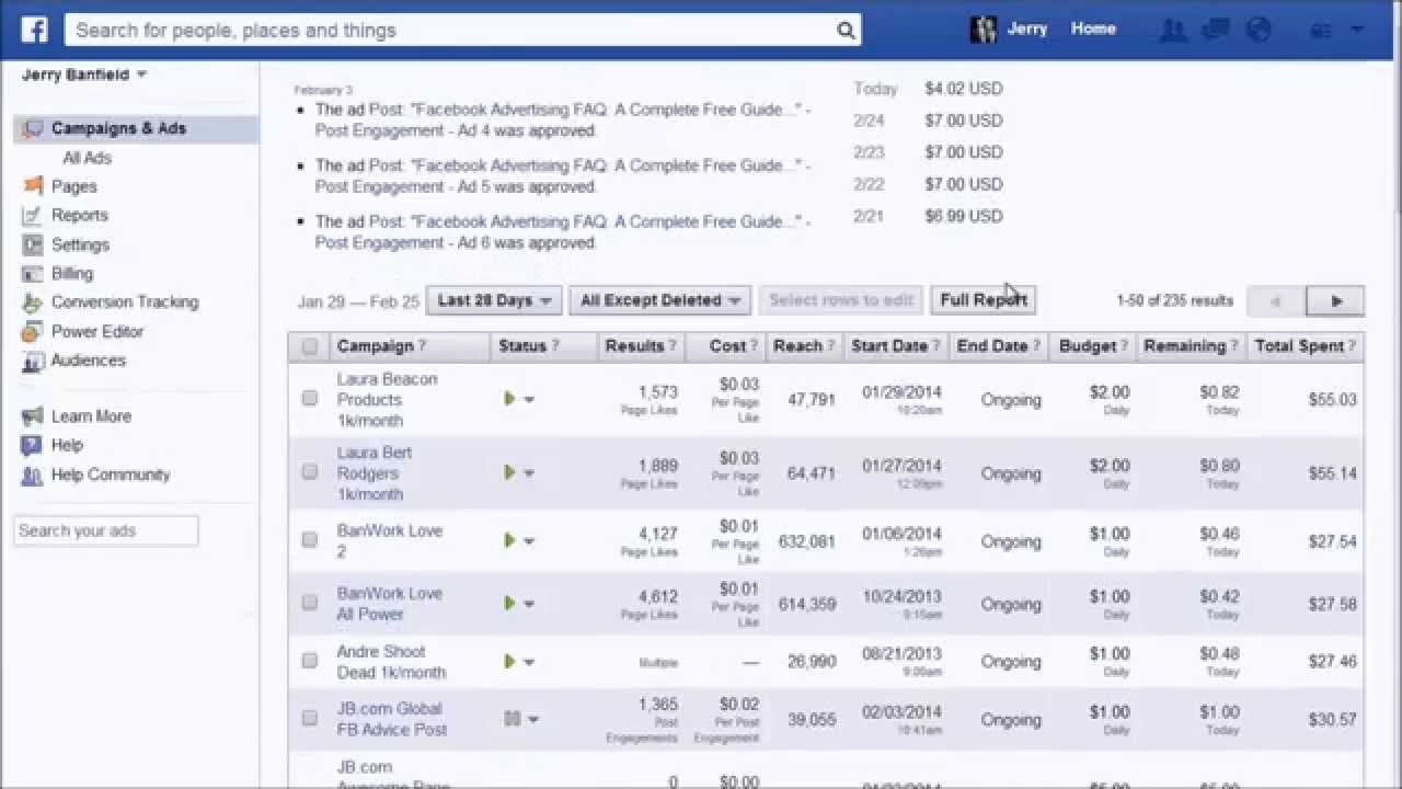 Панель управления Facebook Ads Manager сообщает вам стоимость каждой рекламной кампании. 1 менеджер рекламы facebook