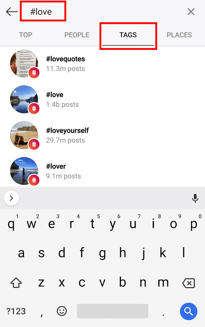 Страница поиска, где вы можете искать хэштеги в Instagram 1 Страница поиска, где вы можете искать хэштеги в Instagram