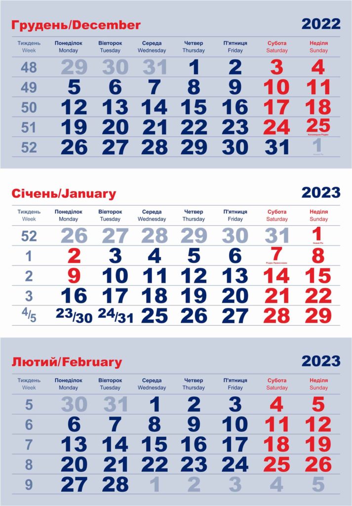 сетка календарная 2023 синяя бизнесс
